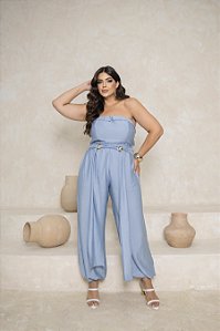 Conjunto Top e Calça Alladim Azul Quality Moda Plus Size Divas Verão