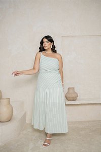Vestido Listrado Assimétrico Verde Quality Moda Plus Size Divas Verão