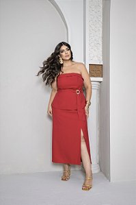 Conjunto Toamra que Caia e Saia Midi Vermelho Quality Moda Plus Size Divas Verão