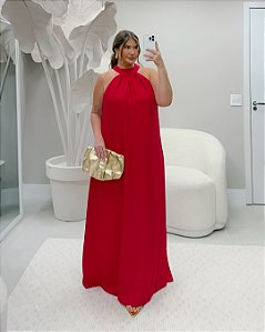 Vestido Longo Vermelho Quality Moda Plus Size Duas Primavera