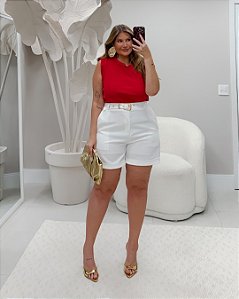 Shorts com Cinto Off White Quality Moda Plus Size Milanjus Verão loja