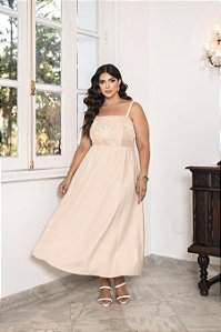 Vestido Midi com Bolso Natural Quality Moda Plus Size Divas Verão loja
