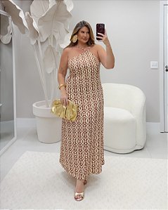 Vestido Midi Canelado Estampado Quality Moda Plus Size Duas Verão loja