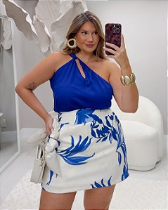 Blusa Ombro Único Azul Quality Moda Plus Size Milanjus Verão loja