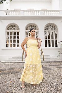 Vestido Longo Amarelo em Bordado Quality Moda Plus Size Divas Verão loja