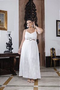 Vestido com Argola Off White Quality Moda Plus Size Divas Verão loja