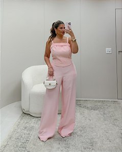 Conjunto Corselet em Renda e Pantalona Rosa Quality Moda Plus Size Dvs