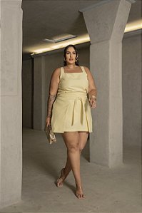 Conjunto Cropped e Saia Short Amarração Amarelo Quality Moda Plus Size Milliossi Verão loja