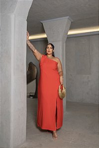 Vestido Ombro Único e Fenda Vermelho Quality Moda Plus Size Milliossi Verão loja
