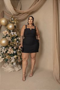 Conjunto Cropped Fivela e Saia Shorts Preto Quality Moda Plus Size Milliossi Verão loja