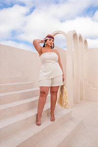 Conjunto Linho Misto Top Corset e Short Natural Quality Moda Plus Size Divas Verão loja