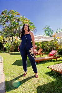 Conjunto Regata Botões Dourados e Calça Marinho Quality Moda Plus Size Divas Primavera loja
