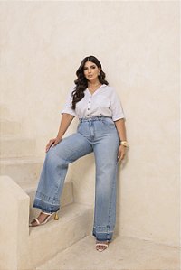 Calça Wid Leg Barra Jeans Quality Moda Plus Size dvs Alto Loja