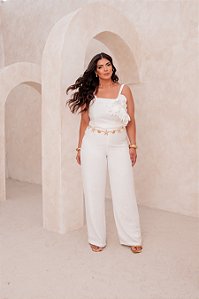 Calça Aruba Off White Quality Moda Plus Size dub Alto