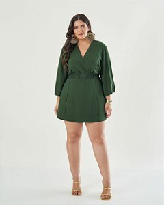 Vestido Macaquinho Verde Moda Plus Size Alto qbl