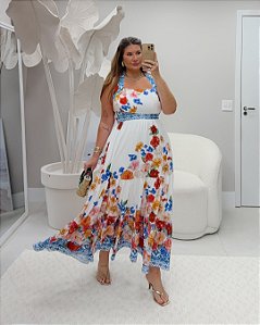 Vestido Midi Estampado Moda Plus Size Alto qbl
