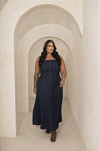 Conjunto Top e Saia Midi Pespontado Marinho Quality Moda Plus Size dvs Alto