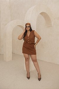 Conjunto Colete e Saia Short Lapelas Jatobá Quality Moda Plus Size dvs Alto