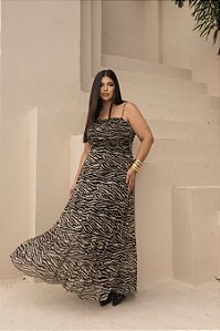 Vestido Tule Drapeado Animal Print Avelã Quality Moda Plus Size dvs Alto
