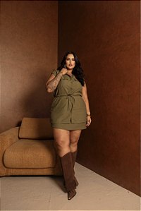 Conjunto Parka e Saia Short Militar Quality Moda Plus Size dvs Alto