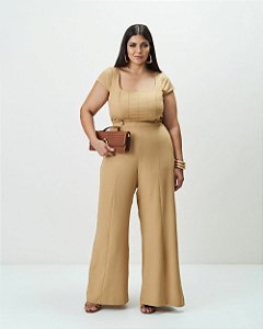 Macacão Workwear Bege Moda Plus Size Alto qbl