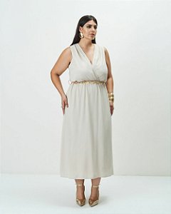 Vestido Midi Workwear Areia Moda Plus Size Alto qbl