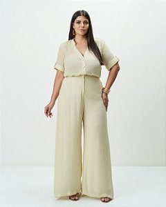 Conjunto Blusa e Pantalona Bege Quality Moda Plus Size Alto qbl