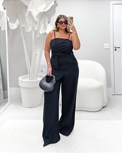 Macacão Alfaiataria Preto Quality Moda Plus Size rml Alto