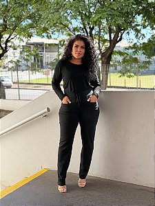 Conjunto Blusa ML e Calça Moletinho Preto Quality Moda Plus Size mca outono Loja
