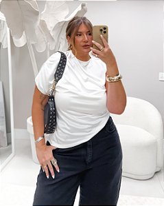 Blusa Assimétrica Drapeada Pérola Quality Moda Plus Size dvs Outono loja