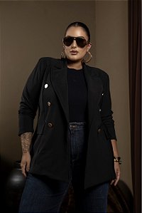 Blazer Alfaiataria Botões Frontais Preto Quality Moda Plus Size dvs Outono
