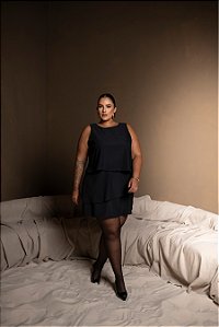 Vestido Macaquinho Camadas Preto Quality Moda Plus Size dvs Outono loja