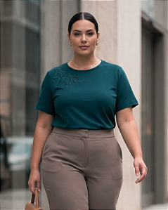 T-shirt Bordada Verde Quality Moda Plus Size dub outono loja