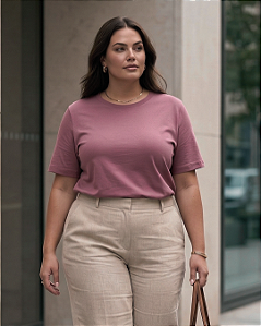 T-shirt Basic Rosa Quality Moda Plus Size dub outono loja