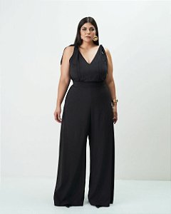 Macacão Pantalona com Nervuras Preto Quality Moda Plus Size Outono qbl Preview