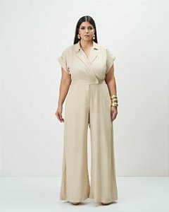 Macacão Recorte Bege Quality Moda Plus Size Outono qbl Preview