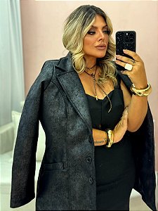 Casaco Lã Batida Texturizado Preto Quality Moda Plus Size rml Outono Preview