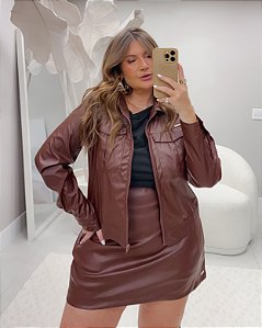 Jaqueta Couro PU Marrom Quality Moda Plus Size rml Outono Preview