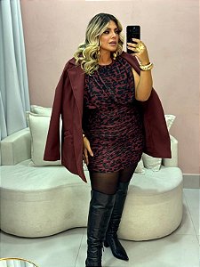Vestido Tule Animal Print Bordo Quality Moda Plus Size rml Outono Preview