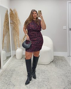 Vestido Tule Animal Print Bordo Quality Moda Plus Size rml Outono loja aura