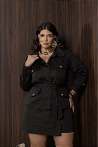 Casaco Curto Estilo Trench Coat Preto Quality Moda Plus Size dvs Outono Preview