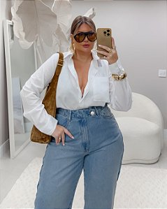 Camisa Branca Alongada Clássica Cambraia Linho Quality Moda Plus Size dvs Outono Preview