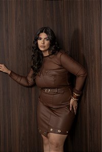 Vestido Tomara que Caia em Couro Fake Brownie Quality Moda Plus Size dvs Outono Preview