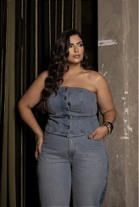 Top Jeans Denim sem Alças Quality Moda Plus Size dvs Outono Preview