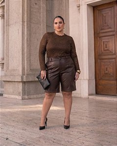 Bermuda Couro Marrom Quality Moda Plus Size Outono mca loja