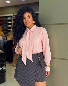 Camisa Laço Gravatta Rosa Quality Moda Plus Size dub outono loja