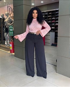 Blusa de Renda Manga Longa Rosa Quality Moda Plus Size dub outono loja