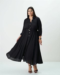 Vestido Midi Chemise Pasley Preto Quality Moda Plus Size Outono qbl Preview