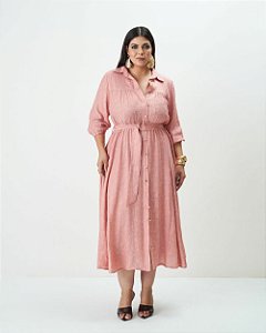 Vestido Midi Chemise Pasley Rosa Quality Moda Plus Size Outono qbl Preview