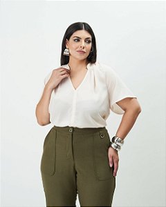 Blusa com Franzidos Bege Quality Moda Plus Size Outono qbl Preview